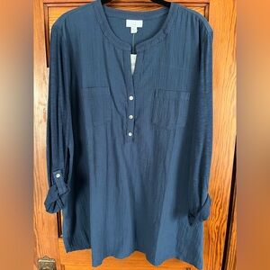 J Jill Button Henley Tunic Top, XL